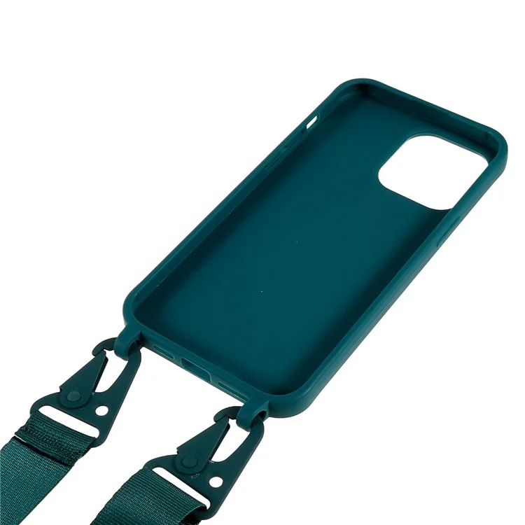 Funda de Teléfono con Cordón para iPhone 16 Pro, Tapa TPU Suave Mate - Verde Oscuro