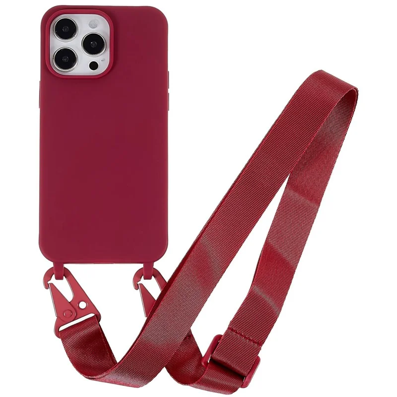 For iPhone 16 Pro Lanyard Case TPU Soft Matte Phone Cover - Wine Red