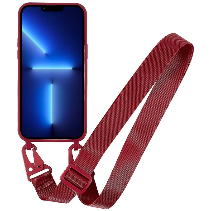 For iPhone 16 Pro Lanyard Case TPU Soft Matte Phone Cover - Wine Red
