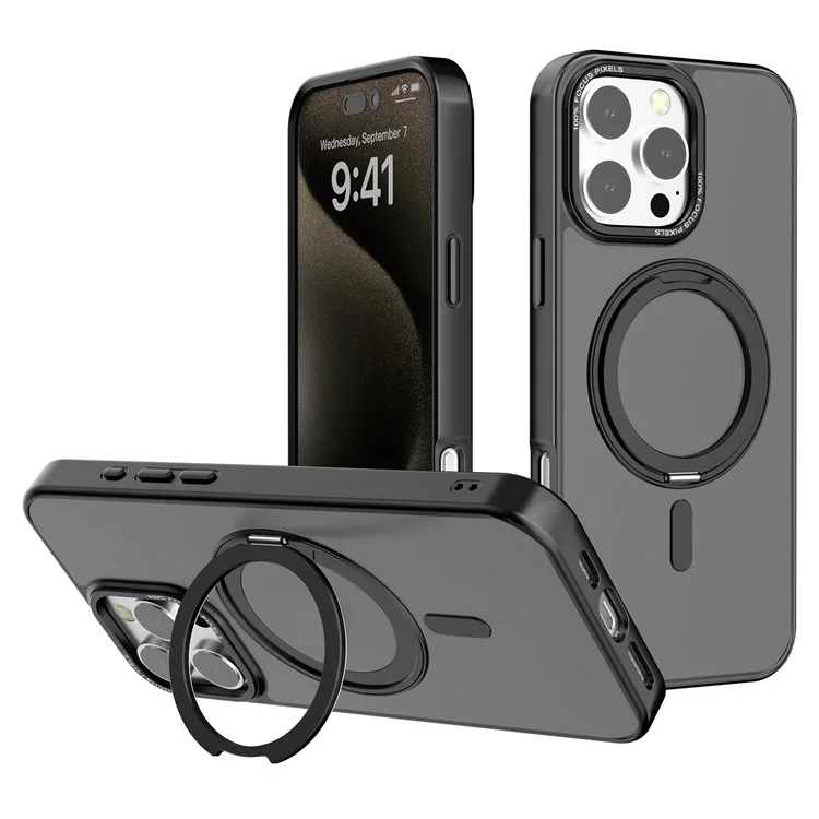 Per iPhone 16 Pro Case Invisible Magnetic Kickstand TPU+PC Frosted Phone Cover Skin-Touch - Nero