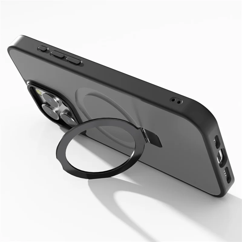 Voor iPhone 16 Pro Max hoesje met magneetstandaard TPU+PC telefoonhoesje mat transparant - Zwart