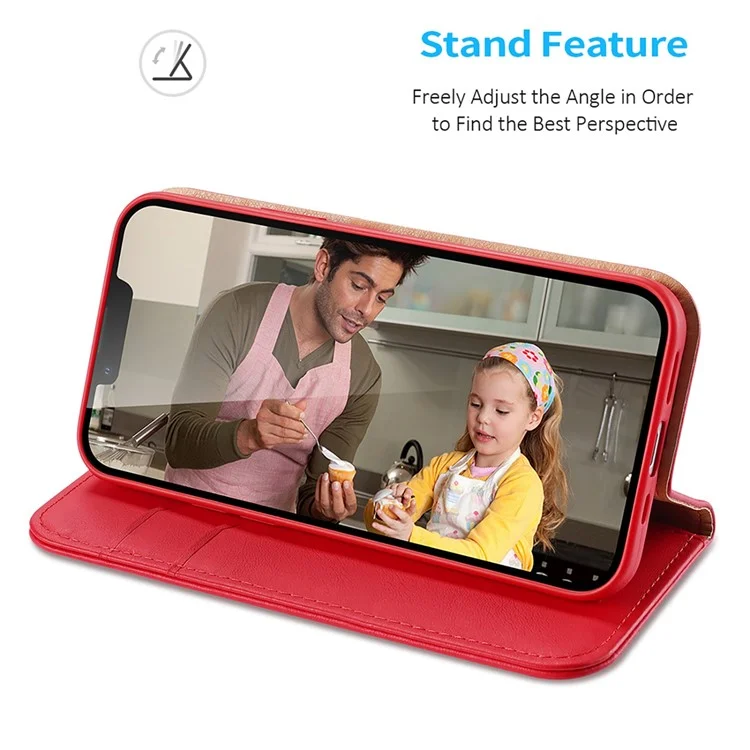 DUX DUCIS Hivo Series para iPhone 14 Plus Capa Carteira Magnética de Couro Genuíno com Bloqueio RFID Antirranhões Dobrável com Suporte - Vermelho