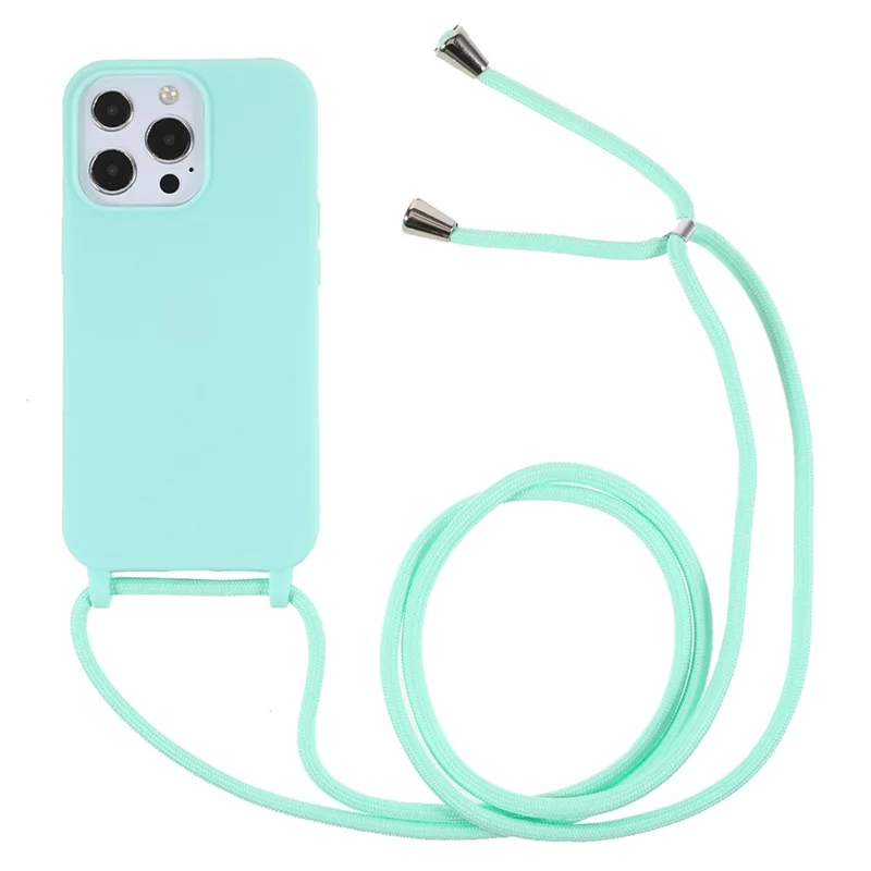 For iPhone 16 Pro Crossbody Case Soft TPU Phone Cover with Adjustable Lanyard - Mint Green