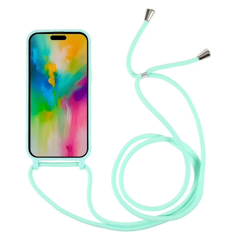 For iPhone 16 Pro Crossbody Case Soft TPU Phone Cover with Adjustable Lanyard - Mint Green
