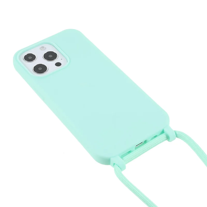 For iPhone 16 Pro Crossbody Case Soft TPU Phone Cover with Adjustable Lanyard - Mint Green
