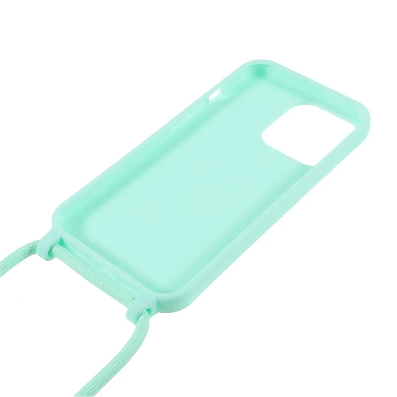 For iPhone 16 Pro Crossbody Case Soft TPU Phone Cover with Adjustable Lanyard - Mint Green