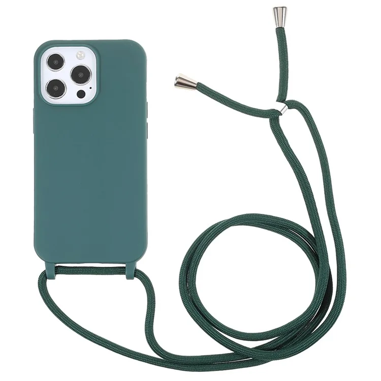 For iPhone 16 Pro Max Case TPU Soft Shockproof Phone Cover with Adjustable Lanyard - Dark Green