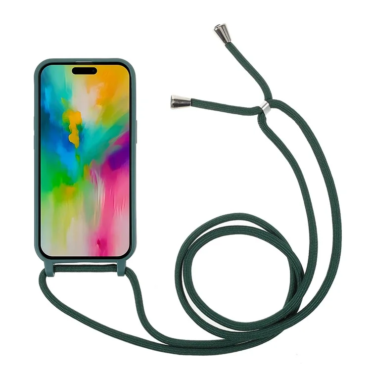 For iPhone 16 Pro Max Case TPU Soft Shockproof Phone Cover with Adjustable Lanyard - Dark Green
