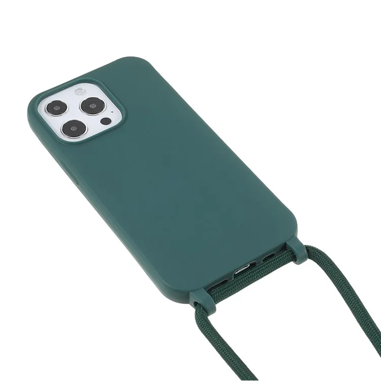 For iPhone 16 Pro Max Case TPU Soft Shockproof Phone Cover with Adjustable Lanyard - Dark Green