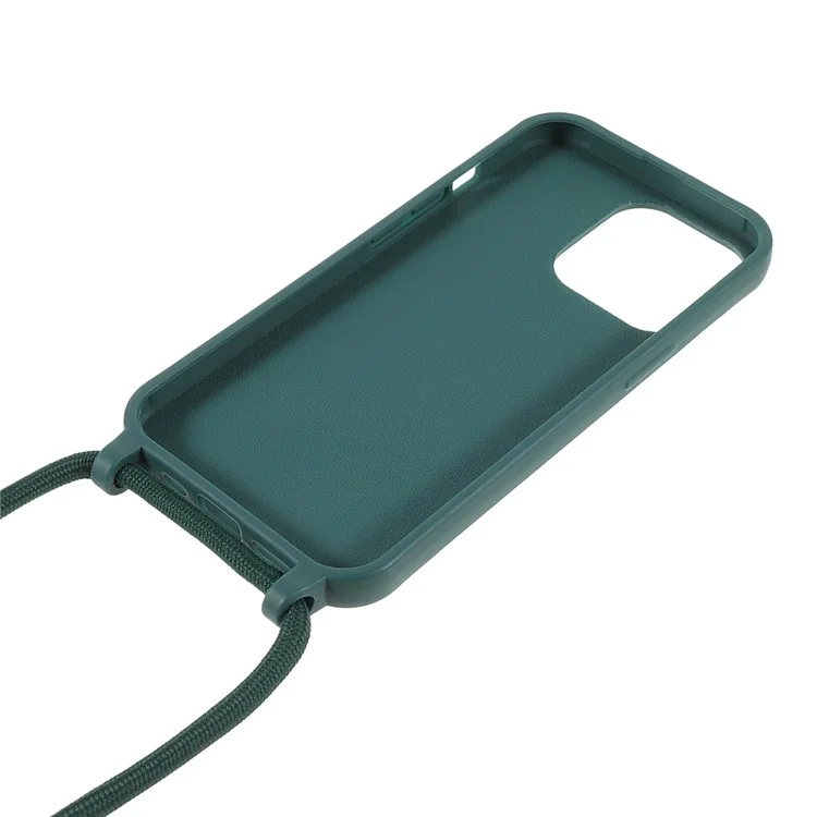 For iPhone 16 Pro Max Case TPU Soft Shockproof Phone Cover with Adjustable Lanyard - Dark Green