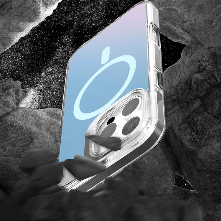 Étui pour iPhone 16 Pro de la série J2 compatible avec MagSafe, design laser, coque en TPU+PC avec cadre pour objectif et support intégré - Rose