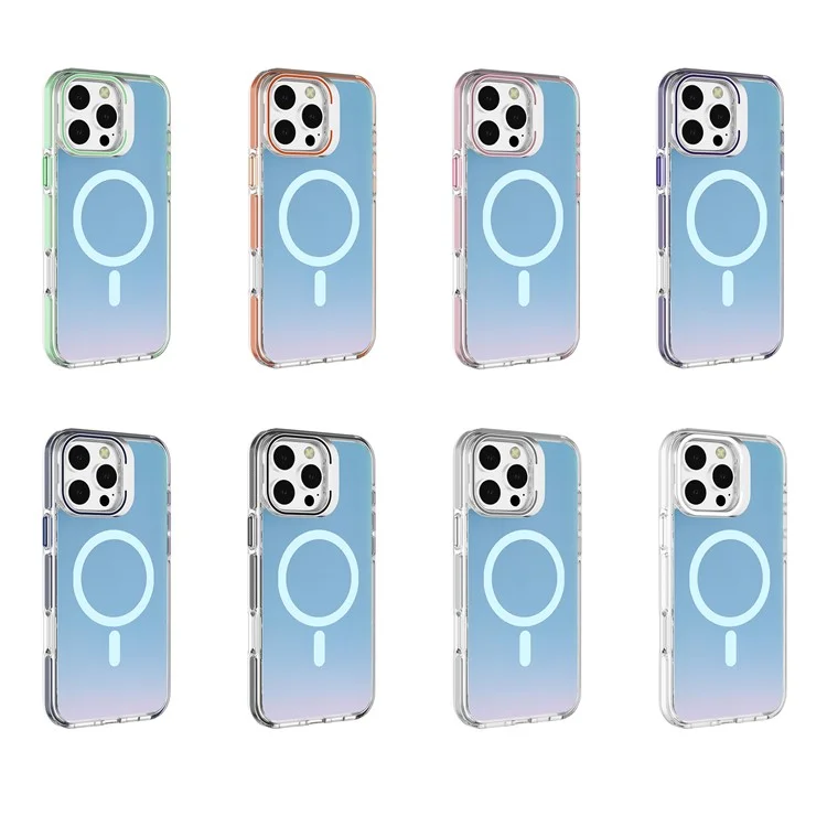 Étui pour iPhone 16 Pro de la série J2 compatible avec MagSafe, design laser, coque en TPU+PC avec cadre pour objectif et support intégré - Rose