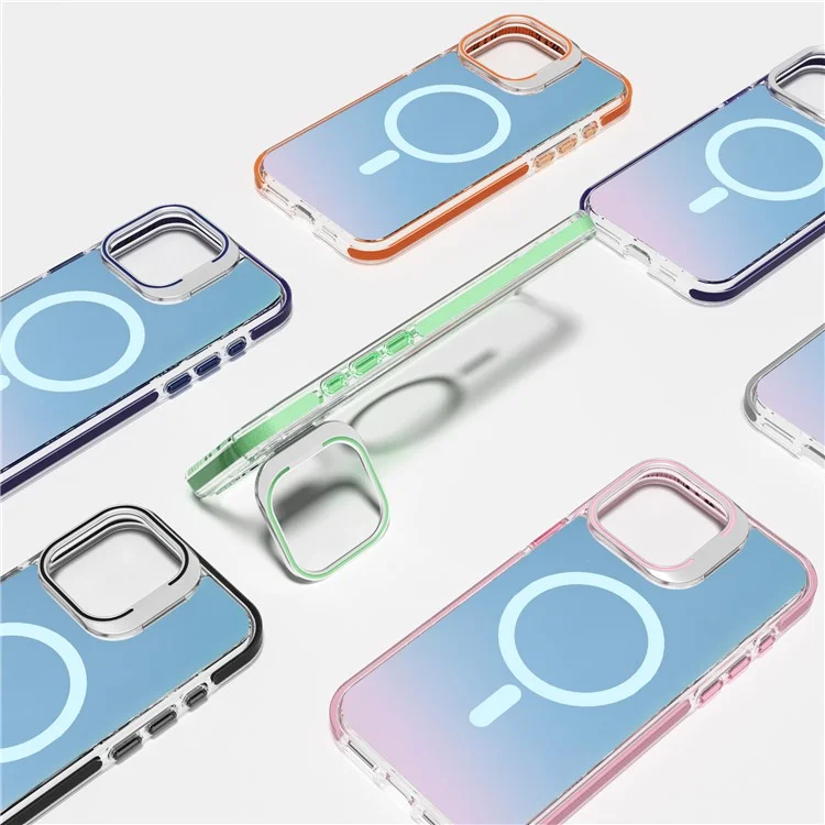 J2 Series For iPhone 16 Pro Max Magnetic Case with Lens Frame Kickstand TPU+PC Laser Phone Cover - Orange