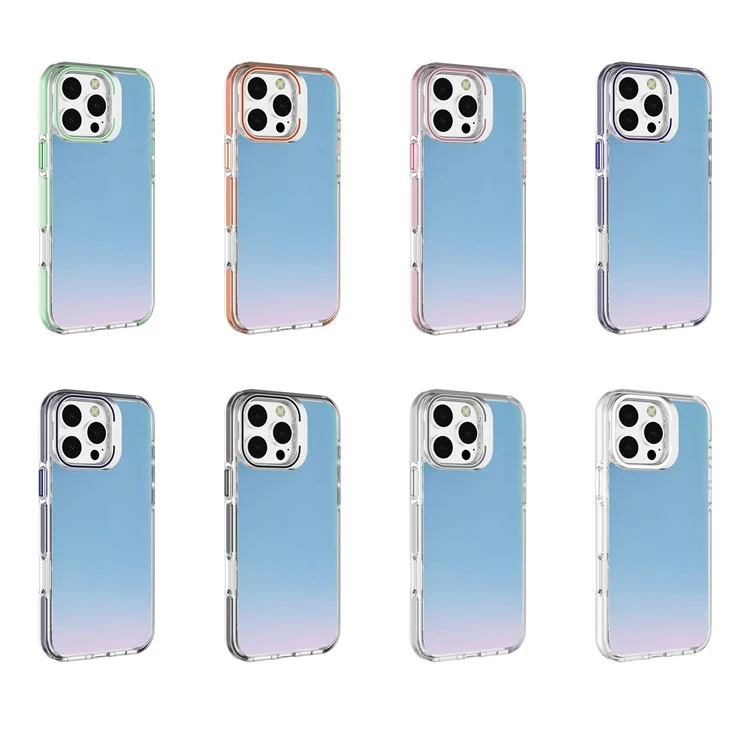 Étui pour iPhone 16 Pro J2 Series avec cadre de lentille, support et couverture de téléphone en TPU+PC, dos irisé au laser - Matcha Green