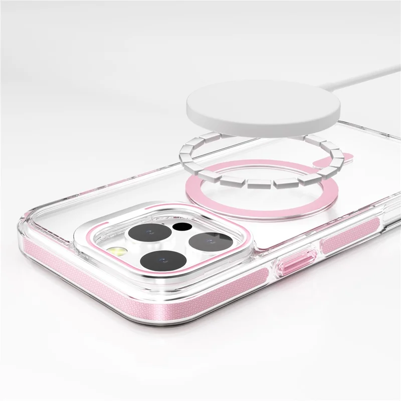 J2 Series For iPhone 16 Pro Max Magnetic Case Lens Kickstand TPU+PC Transparent Phone Cover - Dark Purple