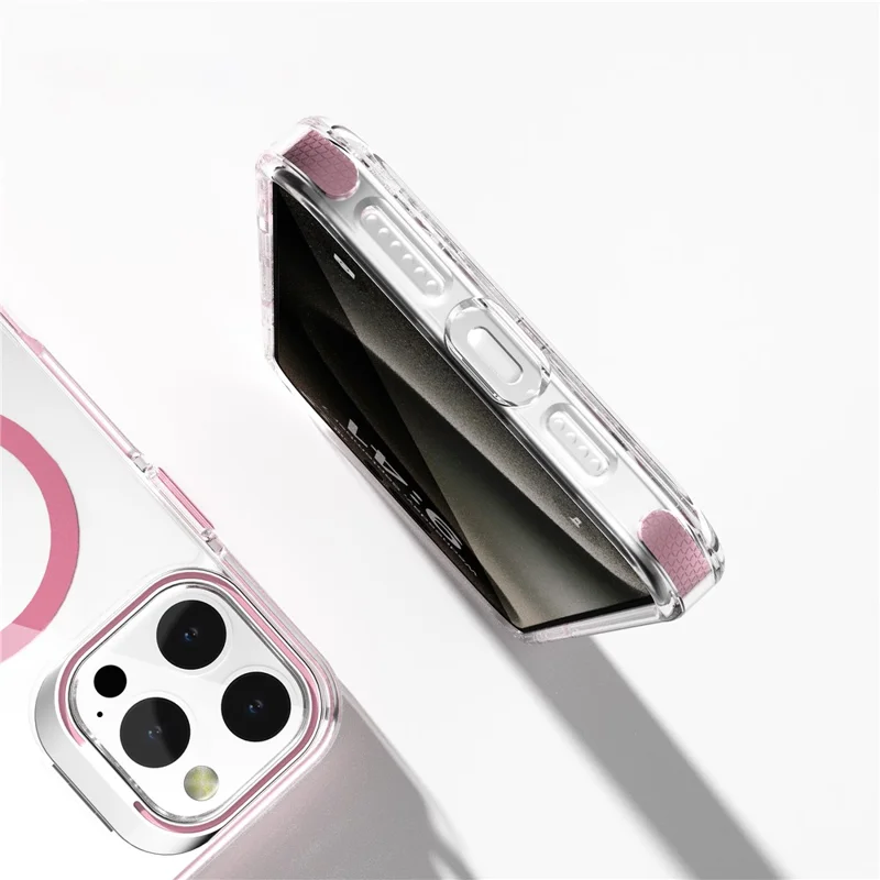 J2 Series For iPhone 16 Pro Max Magnetic Case Lens Kickstand TPU+PC Transparent Phone Cover - Dark Purple