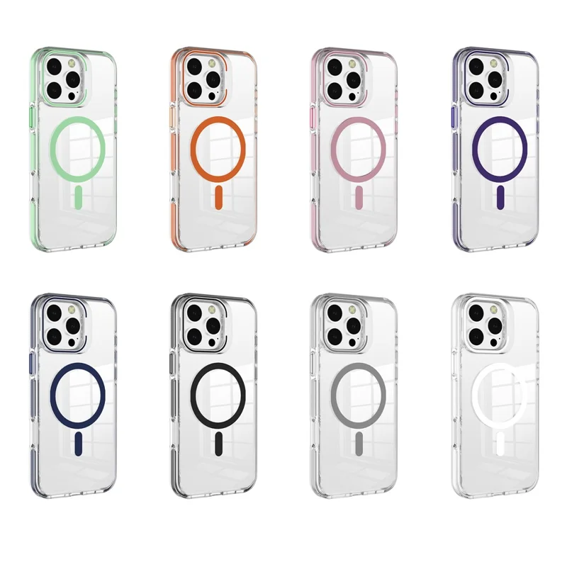 J2 Series For iPhone 16 Pro Max Magnetic Case Lens Kickstand TPU+PC Transparent Phone Cover - Dark Purple