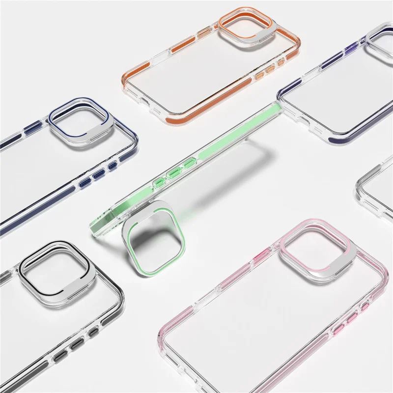 Capa transparente da série J2 para iPhone 16 Pro Max com suporte para câmera e proteção contra choques, feita de TPU + PC - Rosa