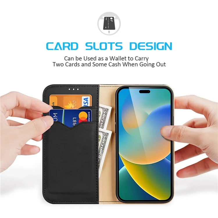 DUX DUCIS Hivo Series for iPhone 14 Pro Max Drop-proof Magnetic Closure Phone Case RFID Blocking Genuine Leather Folio Flip Wallet Cover Stand - Black