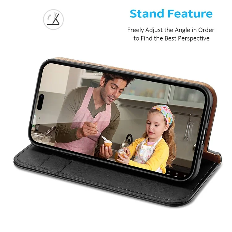 DUX DUCIS Hivo Series for iPhone 14 Pro Max Drop-proof Magnetic Closure Phone Case RFID Blocking Genuine Leather Folio Flip Wallet Cover Stand - Black
