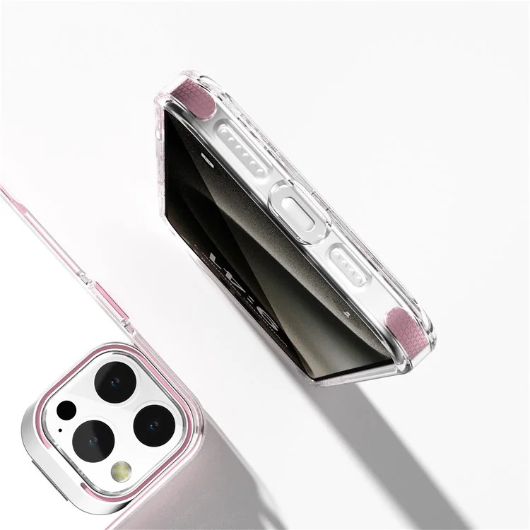 J2 Series For iPhone 16 Pro Case Transparent Back PC+TPU Phone Cover Lens Frame Kickstand - Orange