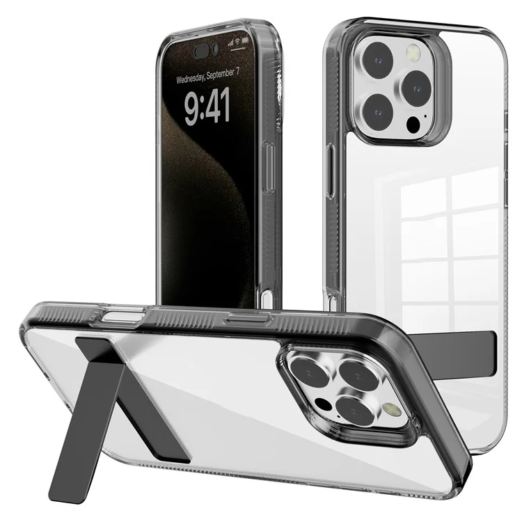 G Style For iPhone 16 Pro Max Case Kickstand TPU + PC Clear Phone Cover - Black