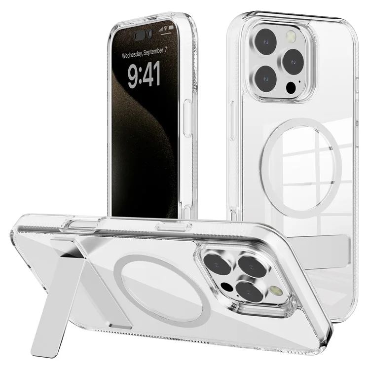 G Style für iPhone 16 Pro Max Case Magnetisch Transparent TPU + PC Handyhülle mit Ständer - Transparent