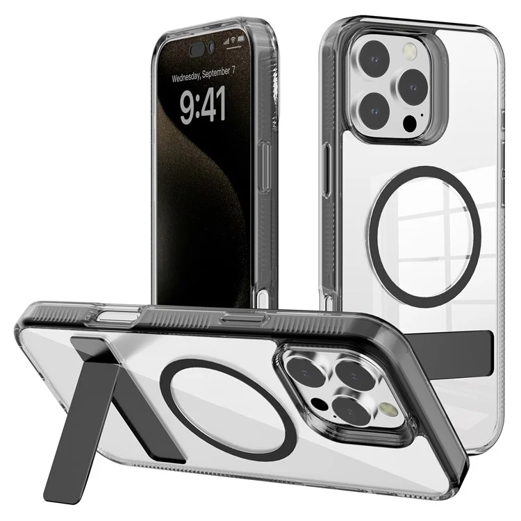 G Style For iPhone 16 Pro Case with Kickstand Compatible with Magsafe TPU + PC Phone Cover - Black