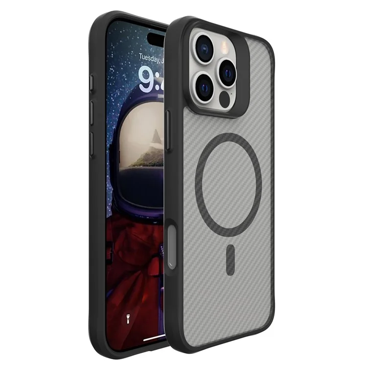 Für iPhone 16 Pro Case Carbon Fiber Texture TPU+PC Magnetische Handyhülle - Schwarz