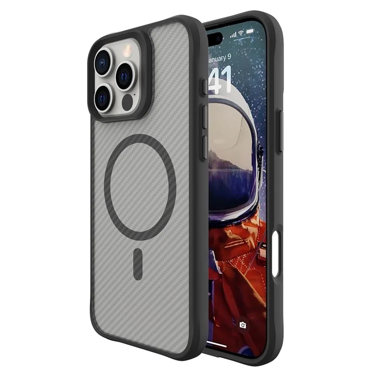 Für iPhone 16 Pro Case Carbon Fiber Texture TPU+PC Magnetische Handyhülle - Schwarz