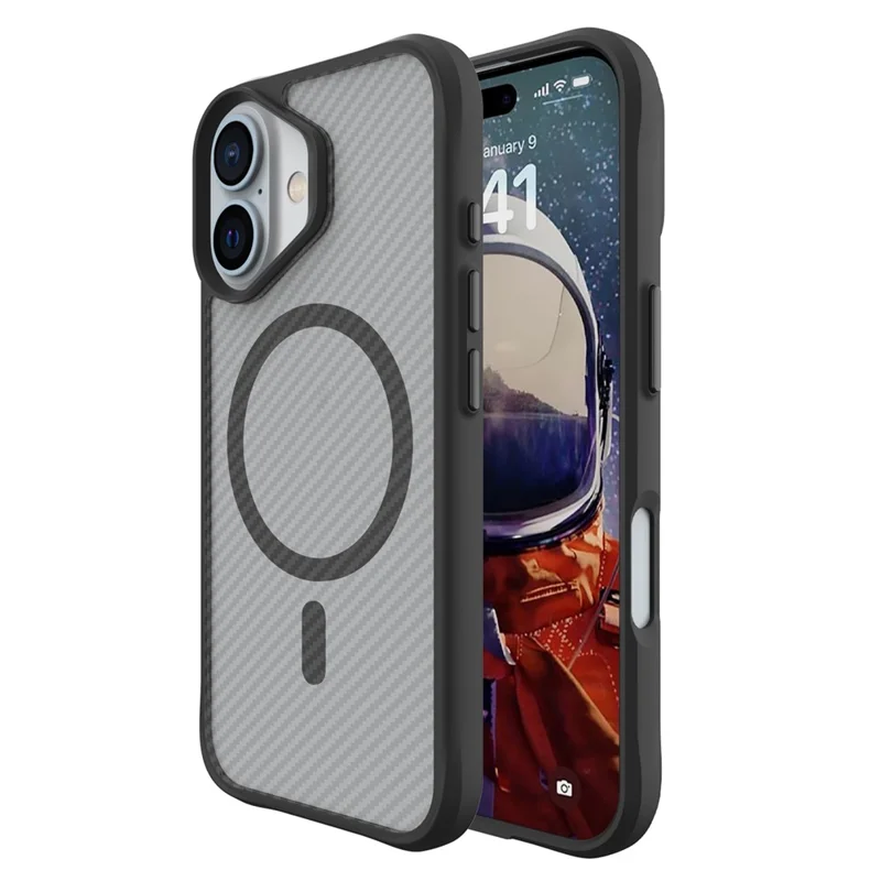 For iPhone 16 Magnetic Case Carbon Fiber Texture TPU+PC Phone Cover Compatible with MagSafe - Black