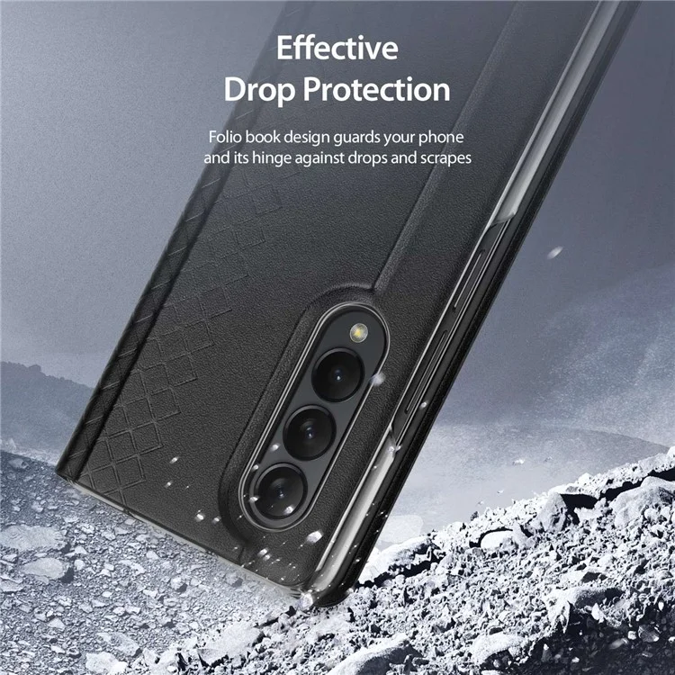 DUX DUCIS Bril-Series Per Samsung Galaxy Z Fold4 5G Custodia per telefono Custodia anti-urto Custodia sottile in PU Pelle + PC Custodia per telefono anti-caduta - Nero