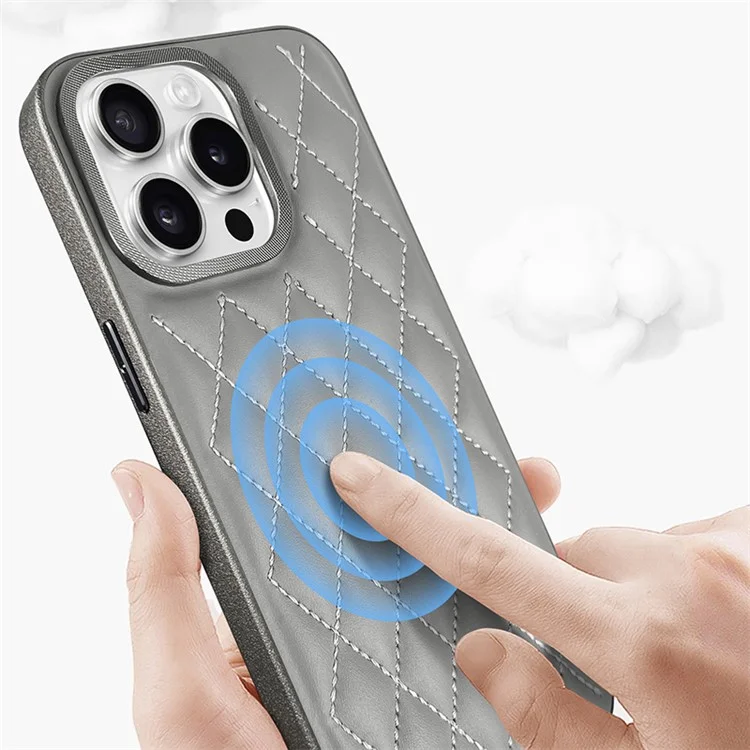 KST DESIGN For iPhone 16 Pro Max Case Stitching Rhombus Leather Phone Back Cover - Black