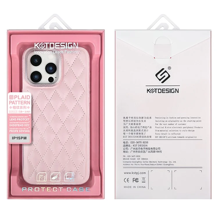KST DESIGN For iPhone 16 Pro Max Case Stitching Rhombus Leather Phone Back Cover - Black