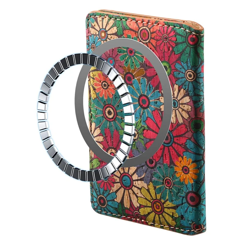 V10 PU Leather Magnetic Card Holder Compatible with MagSafe Flower Print Phone Card Bag - Green