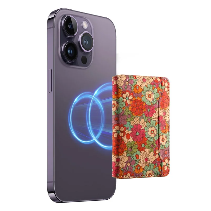 V10 PU Leather Magnetic Card Holder Flower Print Phone Card Bag - Red