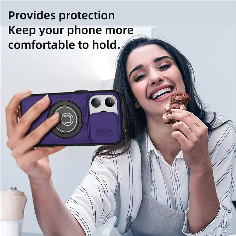 Capa para iPhone 15 Pro Camshield Kickstand TPU+PC Capa de Telefone Suporte para Montagem de Carro Magnético - Roxo Escuro