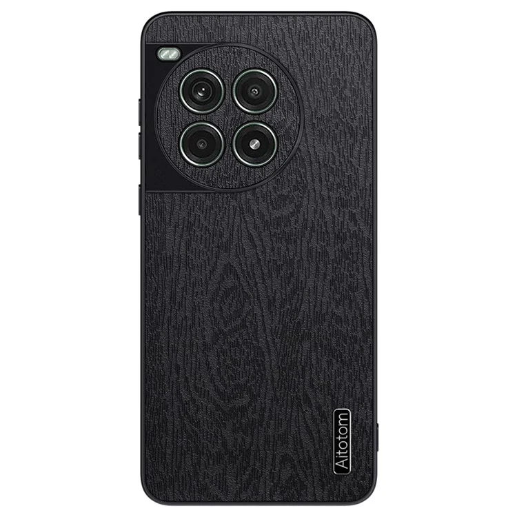 Para OnePlus Ace 3 Pro 5G Case PU Leather+PC+TPU Cover Wood Texture - Black