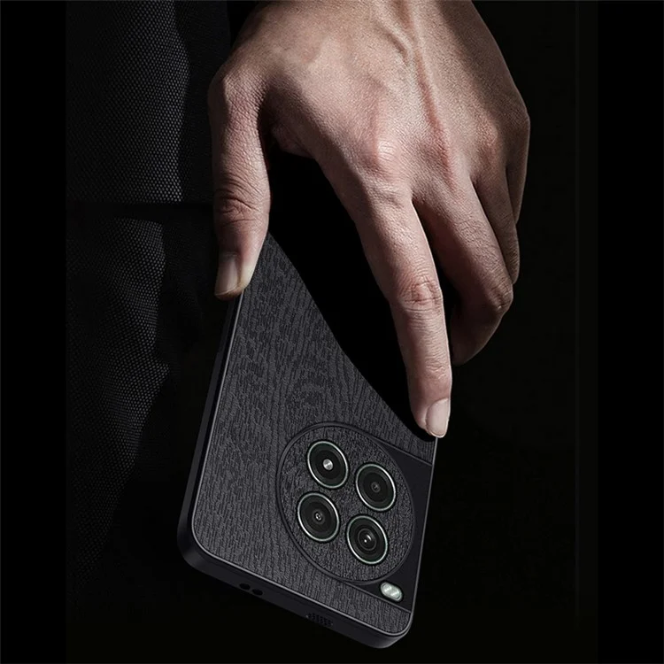 Para OnePlus Ace 3 Pro 5G Case PU Leather+PC+TPU Cover Wood Texture - Black