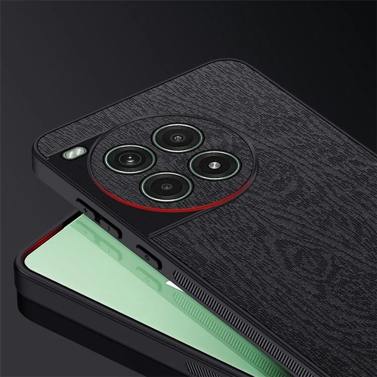Para OnePlus Ace 3 Pro 5G Case PU Leather+PC+TPU Cover Wood Texture - Black