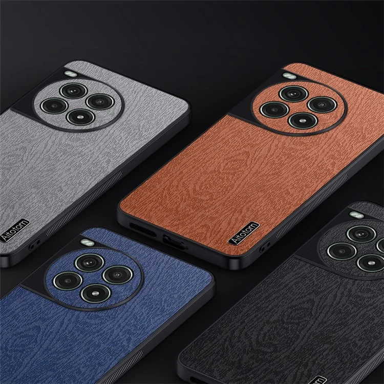 Para OnePlus Ace 3 Pro 5G Case PU Leather+PC+TPU Cover Wood Texture - Black
