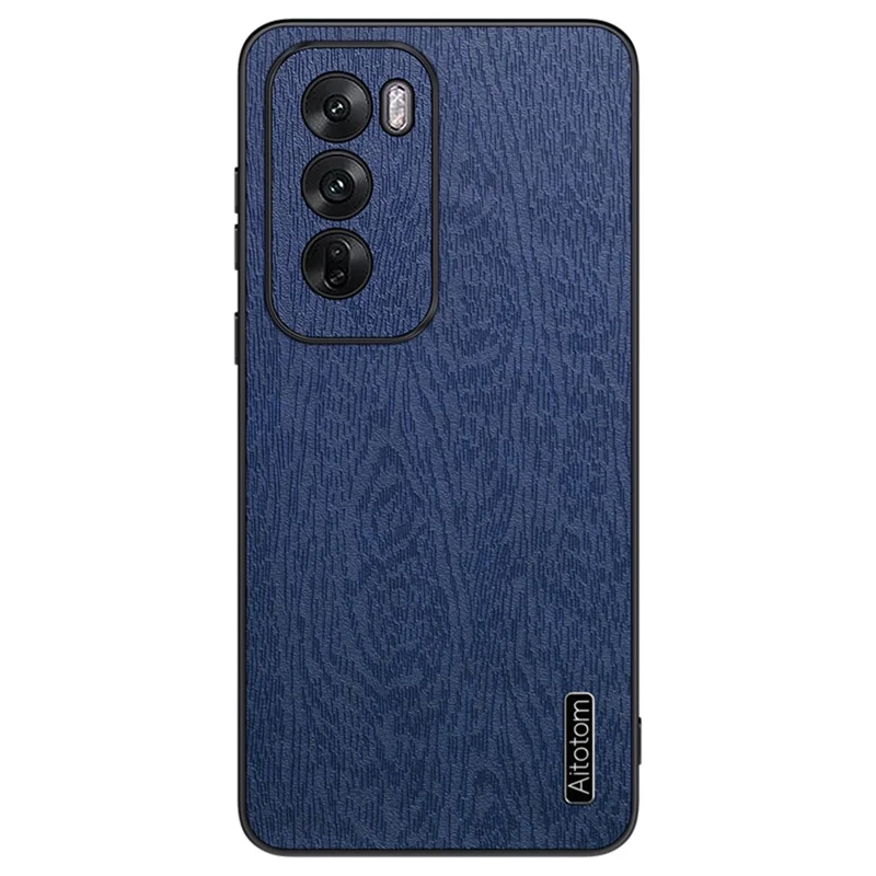 For Oppo Reno12 5G (Global) Case Wood Texture PU Leather Back Phone Cover - Blue