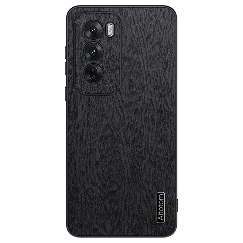 For Oppo Reno12 Pro 5G (Global) Case Wood Texture PU Leather Coating Hybrid Phone Cover - Black