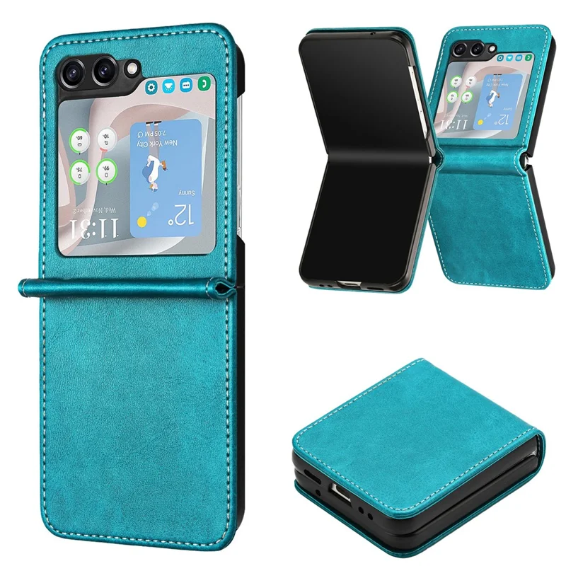 For Samsung Galaxy Z Flip7 FE 5G / Z Flip6 5G / Z Flip5 5G Case PU Leather Hard PC Phone Cover Calf Texture - Green