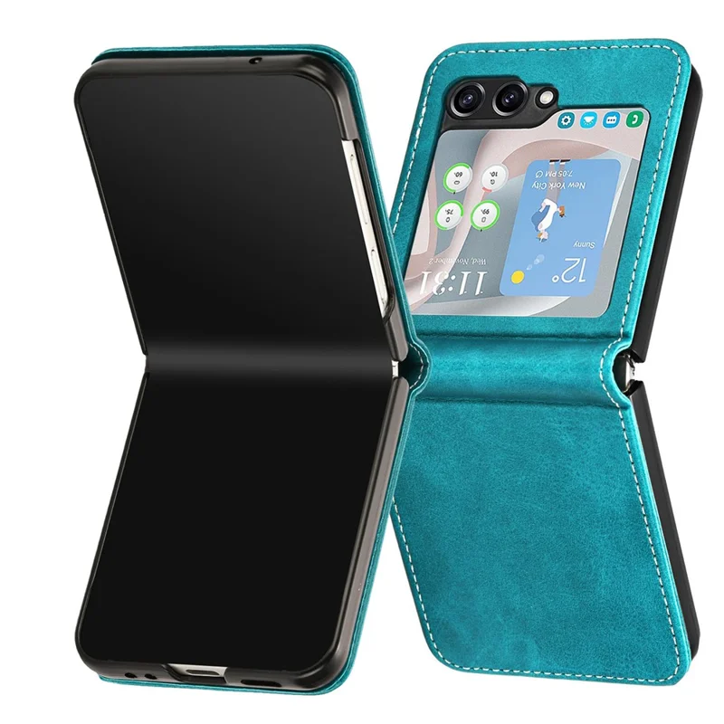 For Samsung Galaxy Z Flip7 FE 5G / Z Flip6 5G / Z Flip5 5G Case PU Leather Hard PC Phone Cover Calf Texture - Green