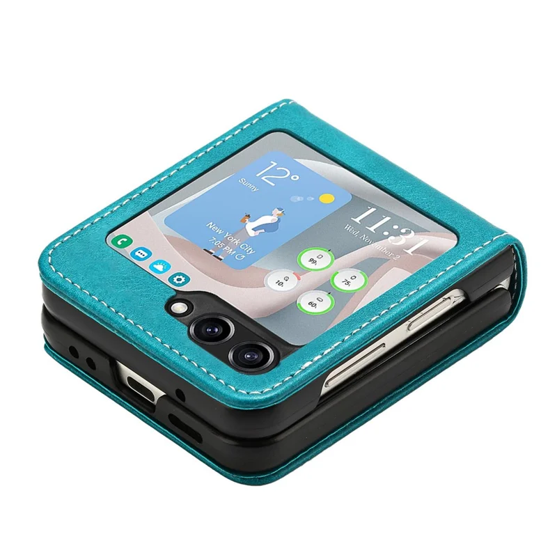 For Samsung Galaxy Z Flip7 FE 5G / Z Flip6 5G / Z Flip5 5G Case PU Leather Hard PC Phone Cover Calf Texture - Green