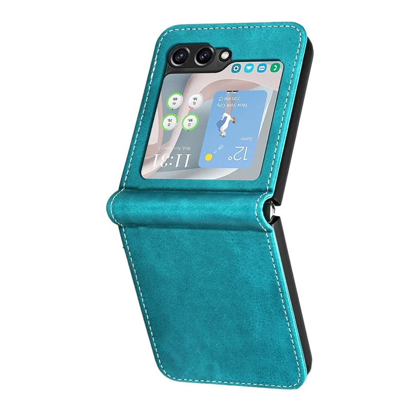 For Samsung Galaxy Z Flip7 FE 5G / Z Flip6 5G / Z Flip5 5G Case PU Leather Hard PC Phone Cover Calf Texture - Green