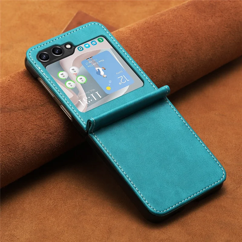 For Samsung Galaxy Z Flip7 FE 5G / Z Flip6 5G / Z Flip5 5G Case PU Leather Hard PC Phone Cover Calf Texture - Green