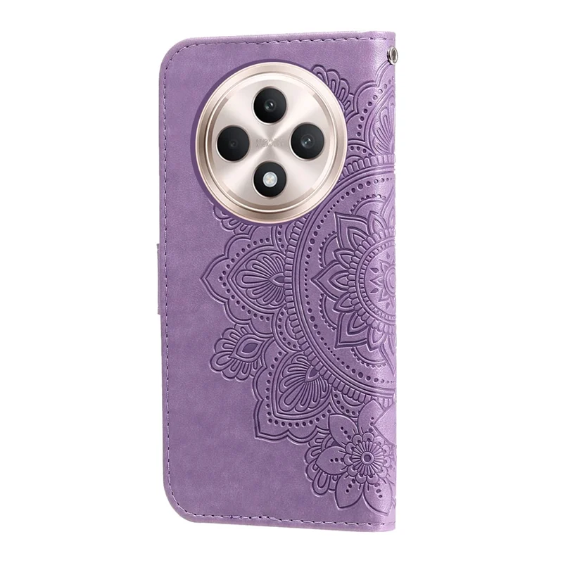 Para o Oppo Reno12 F 5G, Capa de Couro com Flor e Suporte para Carteira - Roxo