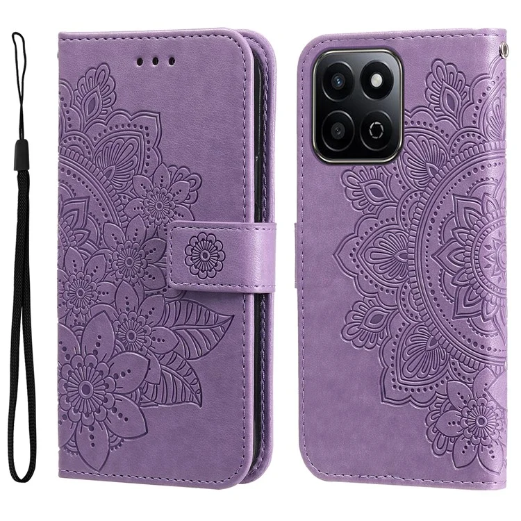 Para Honor Play 60 Plus 5G Wallet Case Flower Imprint Leather Phone Cover - Roxo